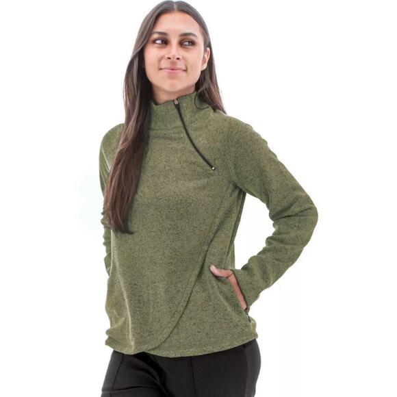 AVENTURA Women's Harlow Fleece Sweater Large Deep Lichen Green Zip Neck NWT - Picture 1 of 15